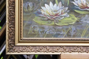 Картина маслом «Павлины и цветы» холст/масло, в деревянной раме, размер 70*105
