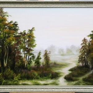 Картина маслом «Туман в августе» холст/масло, в багетной раме, размер 60*90