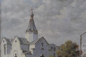 Картина маслом «Церковь Трех Святителей» холст/масло, в пластиковой раме, размер 38*72