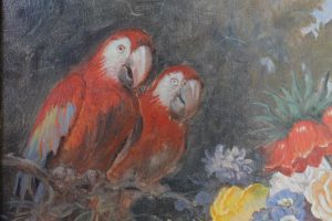 Картина маслом «Цветы и попугаи» холст/масло, в багетной раме, размер 50*70