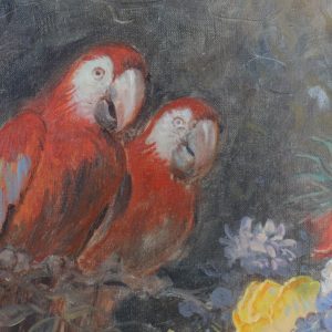Картина маслом «Цветы и попугаи» холст/масло, в багетной раме, размер 50*70