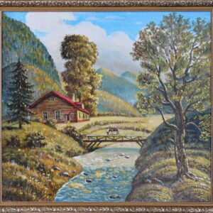Картина «Пейзаж с мостом» Холст/масло/в багетной раме/размер 53*58