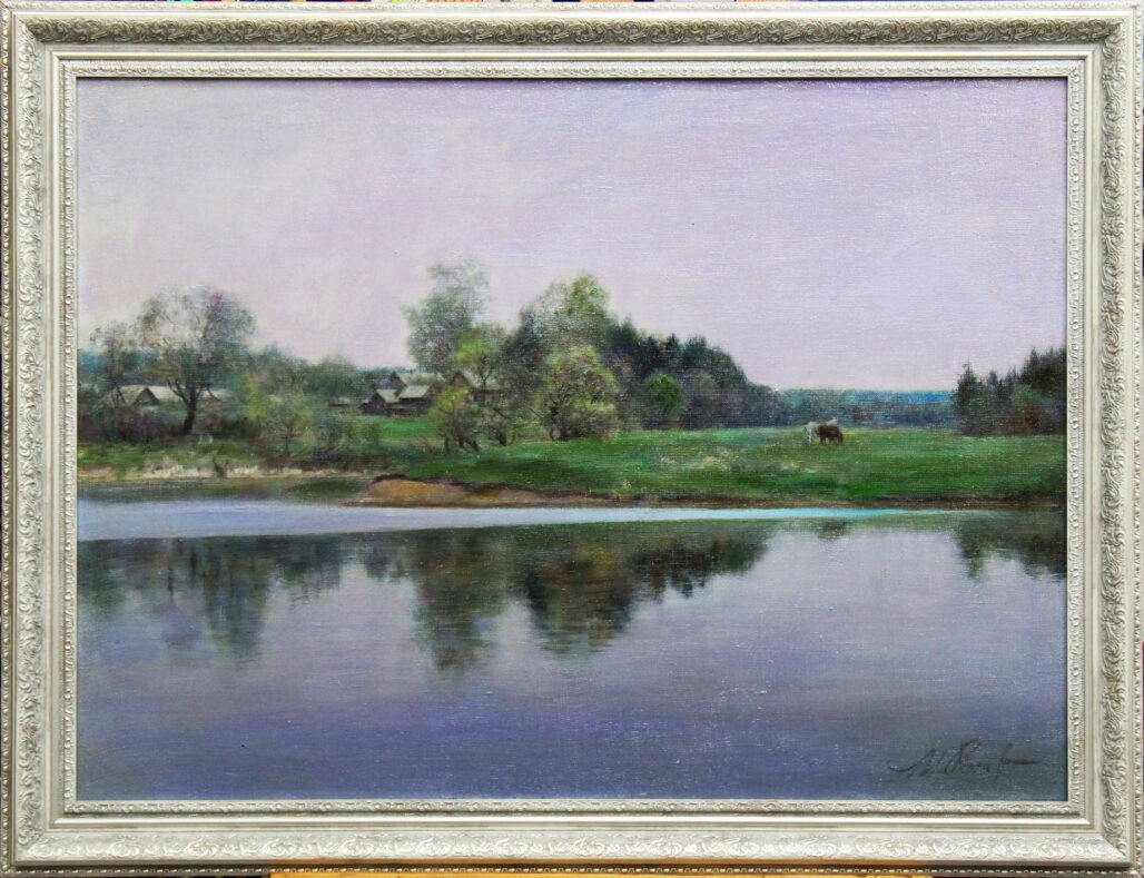 Картина маслом "Деревня №2" холст/масло, размер 55*75 в багетной раме Картина маслом на холсте в классической багетной раме.