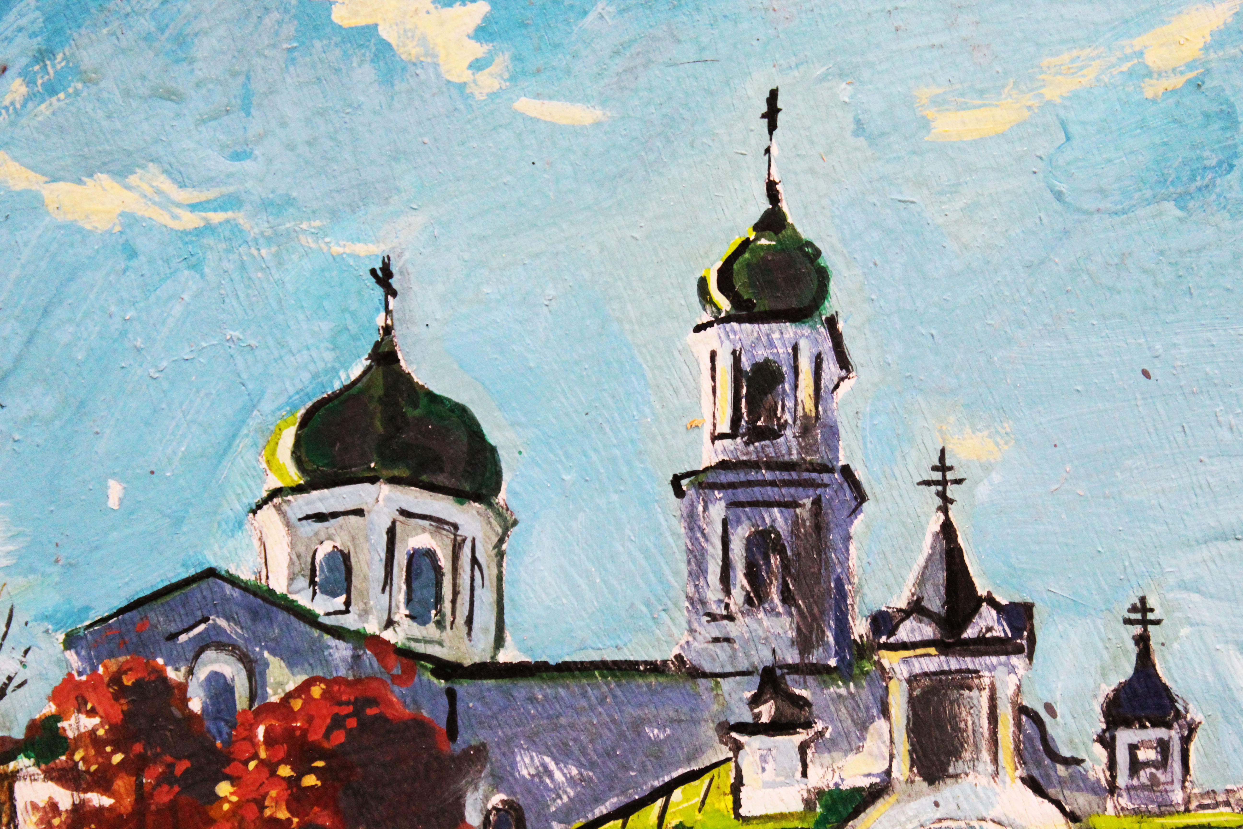 Картина "Церковь А. Невского Мстиславль" фанера/акрил, размер 29*29 круг Картина "Церковь А. Невского Мстиславль" фанера/акрил, размер 29*29 круг — изображение 2