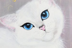 Картина «Белый кот» холст/акрил, размер 30*40 с дорисовкой по торцу подрамника