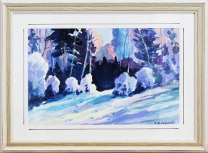 Картина «Зимнее утро» бумага/акварель, размер 21*30 в светлой рамке