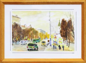 Картина «Могилев. Ул. Первомайская» бумага/акварель, размер 21*30 в деревянной рамке
