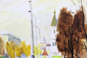 Картина «Могилев. Ул. Первомайская» бумага/акварель, размер 21*30 в деревянной рамке