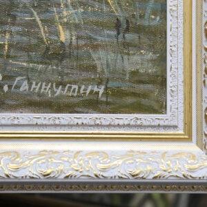 Картина маслом «Лебяжий пруд» холст/масло, в белой багетной раме, размер 60*79