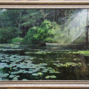 Картина «Утро на пруду» холст/масло, размер 50*70 в классической багетной раме