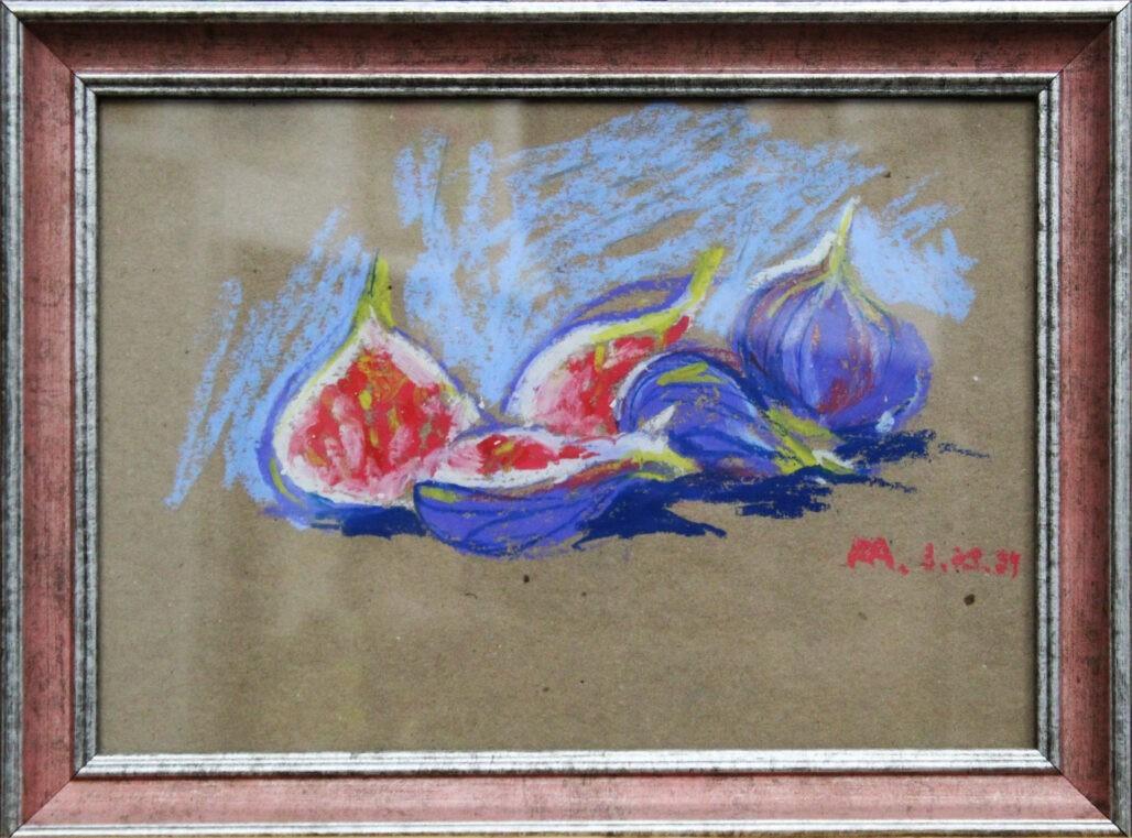 Картина "Инжир" бумага/пастель, размер 21*30 в коралловой багетной рамке. Картина инжир в технике пастель в багетной рамке.