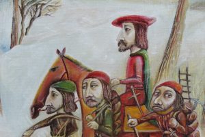 Картина маслом «Охота» холст/масло, в багетной раме, размер 30*40