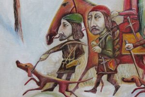 Картина маслом «Охота» холст/масло, в багетной раме, размер 30*40