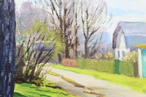 Картина «Улица над Сожем» холст/масло, размер 31*48,5 в деревянной рамке.