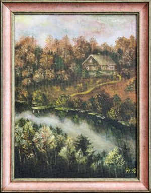 Картина «Дом на горе» ДВП/масло, в багетной раме, размер 24*33