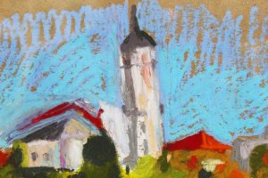 Картина «Вид на ратушу» бумага/пастель, размер 30*40 в рамке