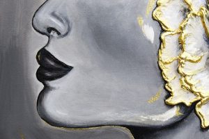Картина «Девушка с цветком» акрил/масло, с дорисовкой по торцу подрамника, размер 50*60