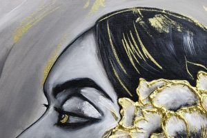 Картина «Девушка с цветком» акрил/масло, с дорисовкой по торцу подрамника, размер 50*60