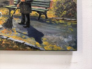 Картина «Осенний двор» холст/масло, с дорисовкой по торцу подрамника, размер 50*70