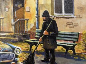 Картина «Осенний двор» холст/масло, с дорисовкой по торцу подрамника, размер 50*70