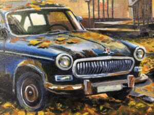 Картина «Осенний двор» холст/масло, с дорисовкой по торцу подрамника, размер 50*70