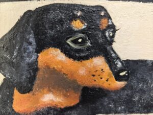 Картина «Бесконечная такса» холст на оргалите/акрил, размер 28*38 в коричневой багетной раме