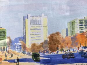 Картина "Могилев. улица Первомайская" бумага/акварель, размер 21*30 в деревянной раме со стеклом Картина «Могилев. улица Первомайская» бумага/акварель, размер 21*30 в деревянной раме со стеклом