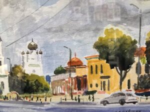 Картина "Первомайская улица. Могилев." бумага/акварель, размер 21*30 в деревянной раме со стеклом 2026 год Картина «Первомайская улица. Могилев.» бумага/акварель, размер 21*30 в деревянной раме со стеклом 2026 год