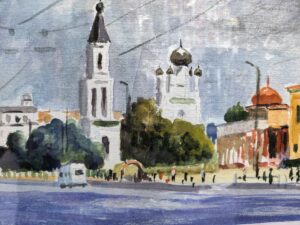 Картина "Первомайская улица. Могилев." бумага/акварель, размер 21*30 в деревянной раме со стеклом 2026 год Картина «Первомайская улица. Могилев.» бумага/акварель, размер 21*30 в деревянной раме со стеклом 2026 год